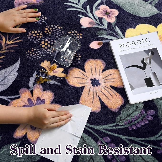 Lahome Floral Washable Rugs for Living Room, 5x7 Area Rugs Ultra-Thin Soft Rug