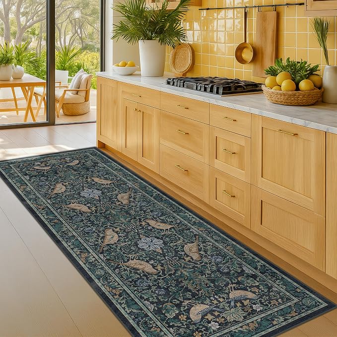Botanical Bird 2x6 Entryway Rugs Indoor, Machine Washable Runner Rugs