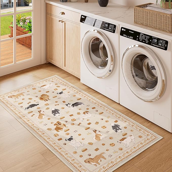 DUKINO 2x4 Runner Rug for Entryway, Animal Dog Print Washable Kitchen Rug
