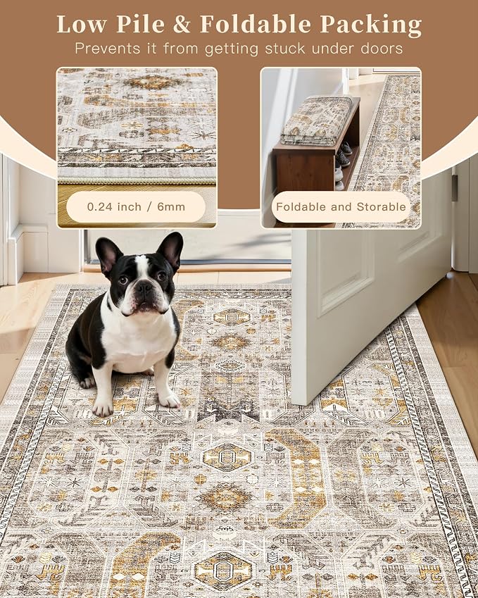 Madane Runner Rug 2x8, Washable Hallway Runner Rugs, Non-Slip Low-Pile Soft