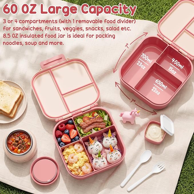 Fimibuke Kids Bento Lunch Box w/Insulated Water Bottle, Lunch Bag & Thermo |