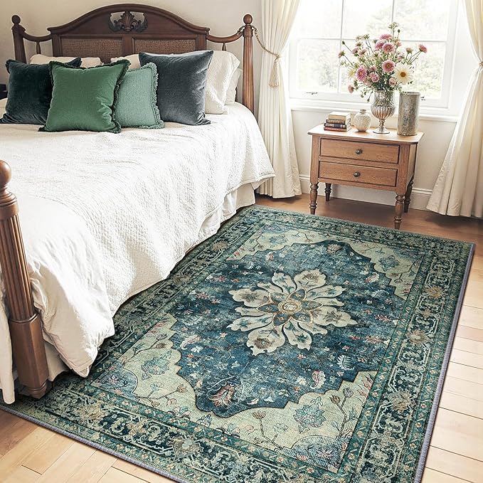 RELEANY Area Rugs 5'x7' Washable Non-Slip, Floral Vintage Distress Medallion