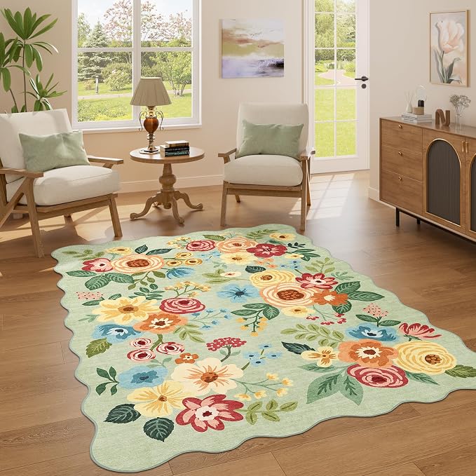 DUKINO 4x6 Area Rug, Floral Non-Slip Indoor Washable Rug