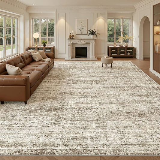 Soalmost 12x15 Washable Area Rug Brown Neutral Abstract Living Room Large