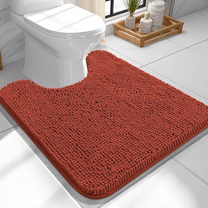 OLANLY Toilet Rugs U-Shaped 24x24, Extra Soft Absorbent Chenille Contour
