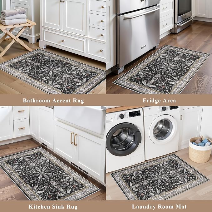 2x3 Rug Non-Slip Washable for Kitchen – Boho Small Throw Rug for Sink & Entryway