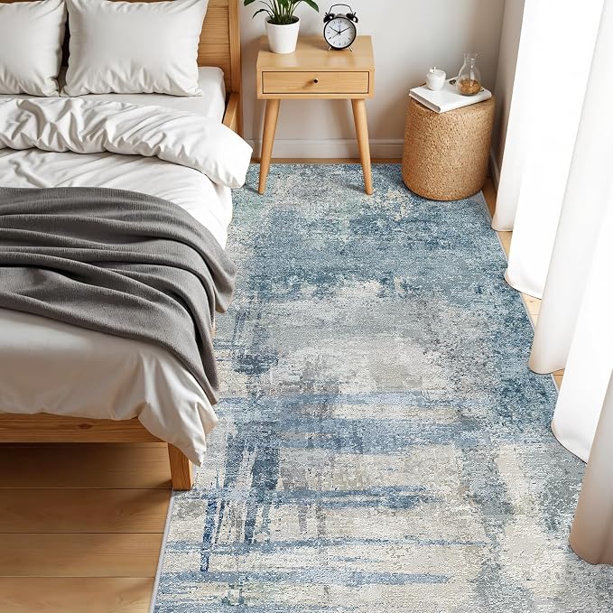 Washable Wide Runner Rug 4x10 : Modern Abstract Hallway Rugs
