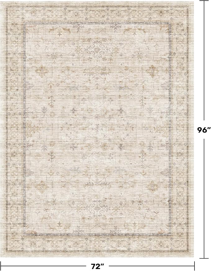 Farmhouse 6x8 Area Rug for Living Room, Dining Room & Home Office, Soft Modern