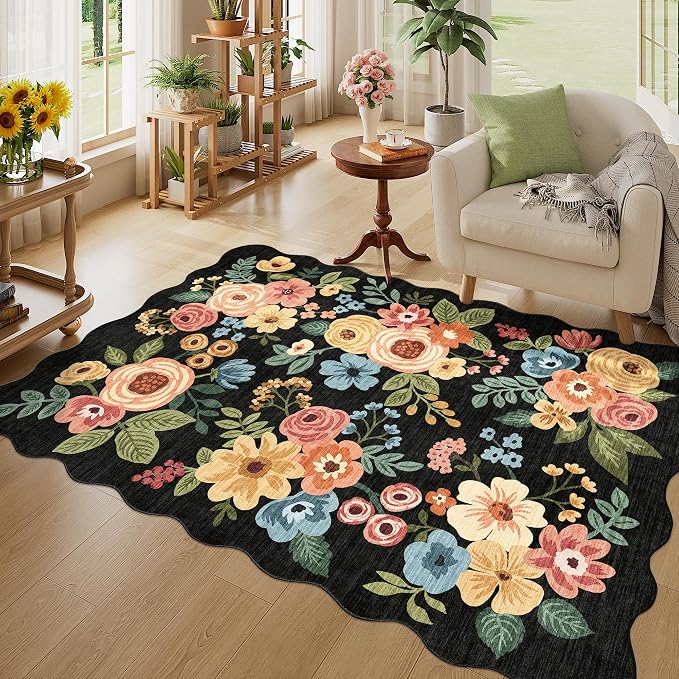 DUKINO 4x6 Area Rug, Floral Non-Slip Indoor Washable Rug