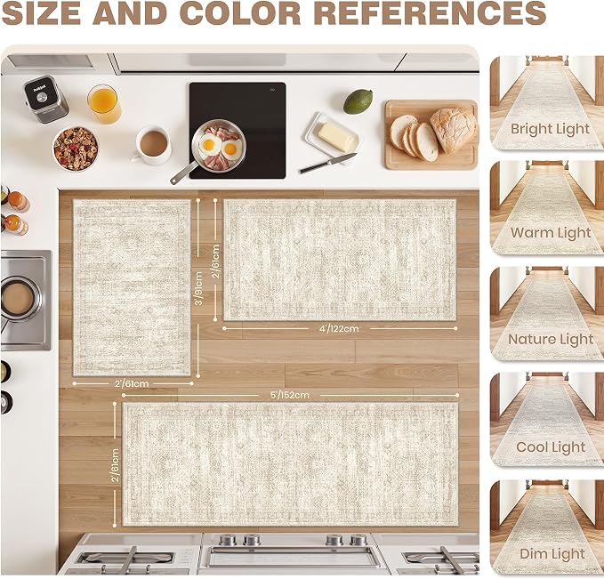 Washable Kitchen Rugs Sets of 2 Piece, Hallway Runner Rug Non-Slip
