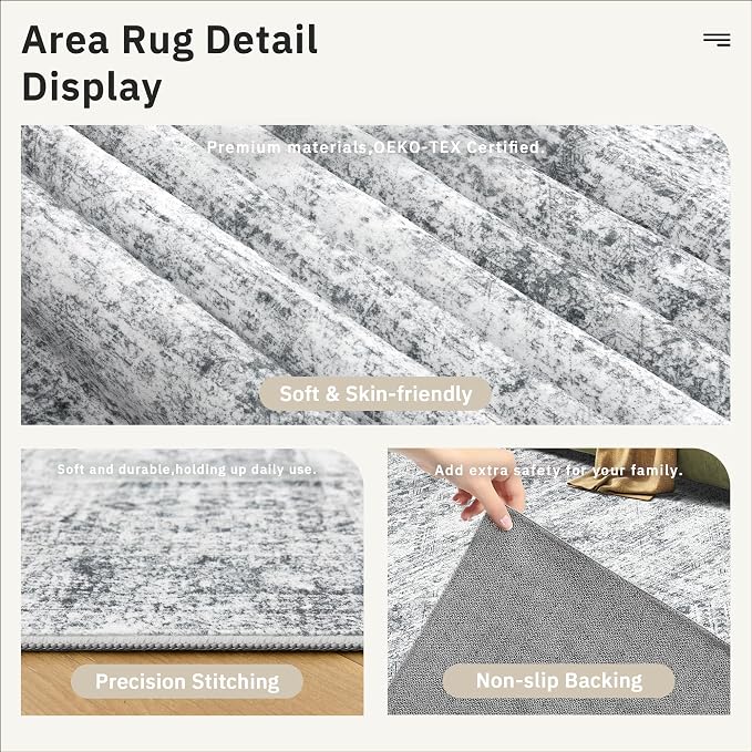 Soalmost 5x7 Area Rugs Gray Low Pile Indoor Washable Trendy Faded Style Rugs