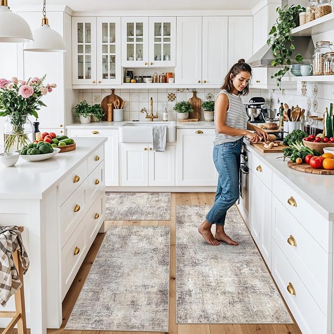 Kitchen Mats for Floor 3 Piece Set, Non-Slip Washable Kitchen Mats for Hardwood