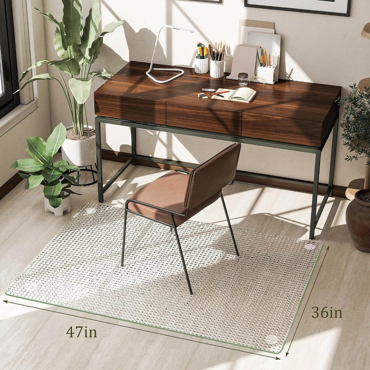36"X47" Tempered Glass -Glass Chair Mat, Heavy Duty Hard Floor Mat for Home