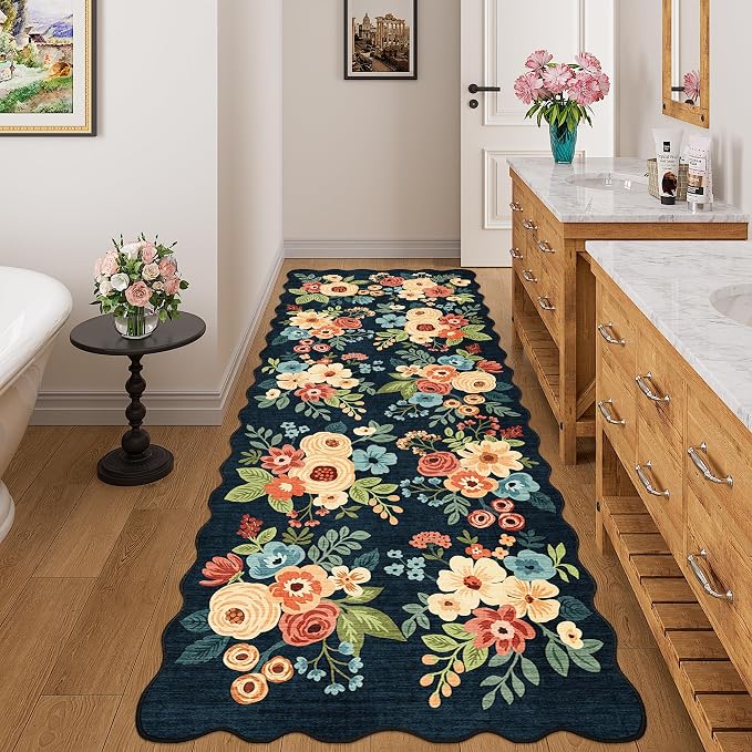 DUKINO 3x8 Washable Runner Rug, Soft Indoor Floral Non Slip Long Runner Rug