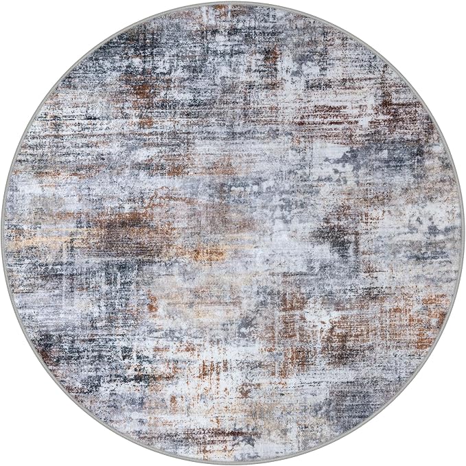IOHOUZE Abstract Round Area Rug 8 Ft Washable Circle Rugs Large Round Rug Non