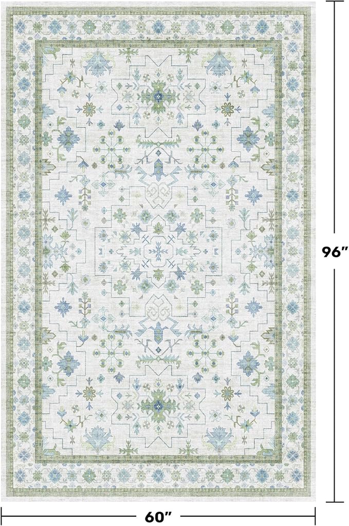 Green and Blue Kids Rugs for Bedroom 5x8