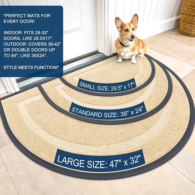 OLANLY Half Circle Door Mat Indoor Outdoor Entrance Welcome, Waterproof