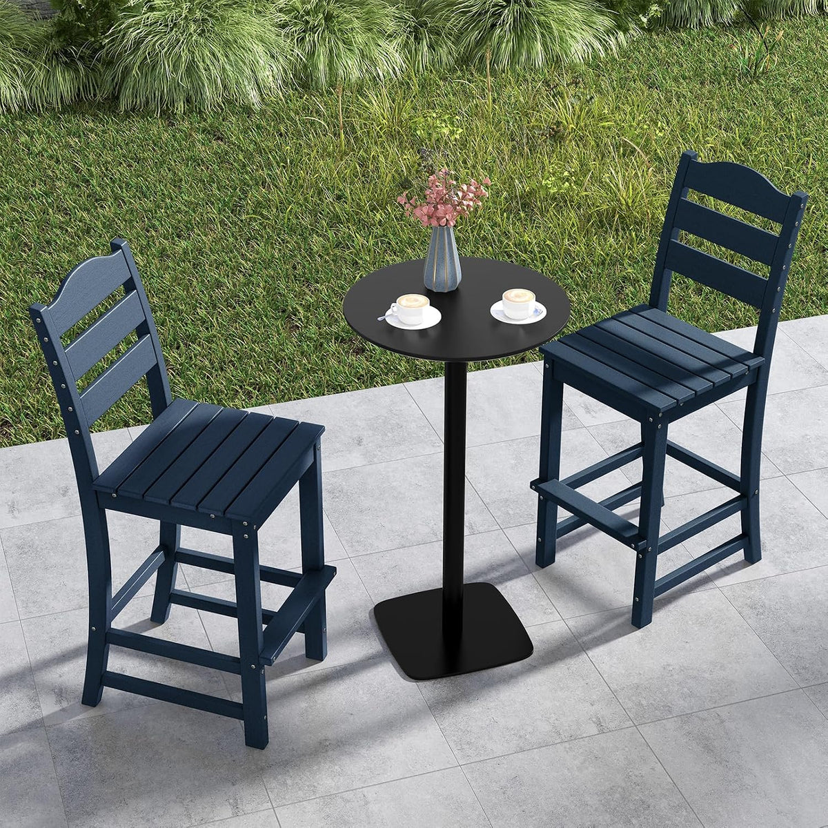 GIANTEX Outdoor HDPE Bar Stool, Patio Tall Bar Chair with Backrest and Footrest, 30 Inches Counter Height Barstools for Garden, Backyard, Weather Resistance, Easy Maintenance (2, Navy)