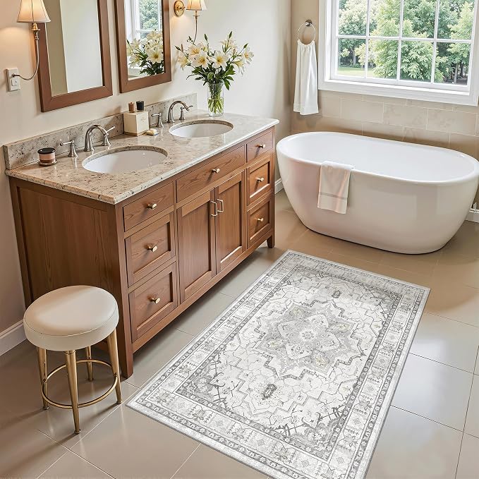 Madane Washable Area Rug 2x3, Small Entryway Rug Non-Slip Vintage Door Mat