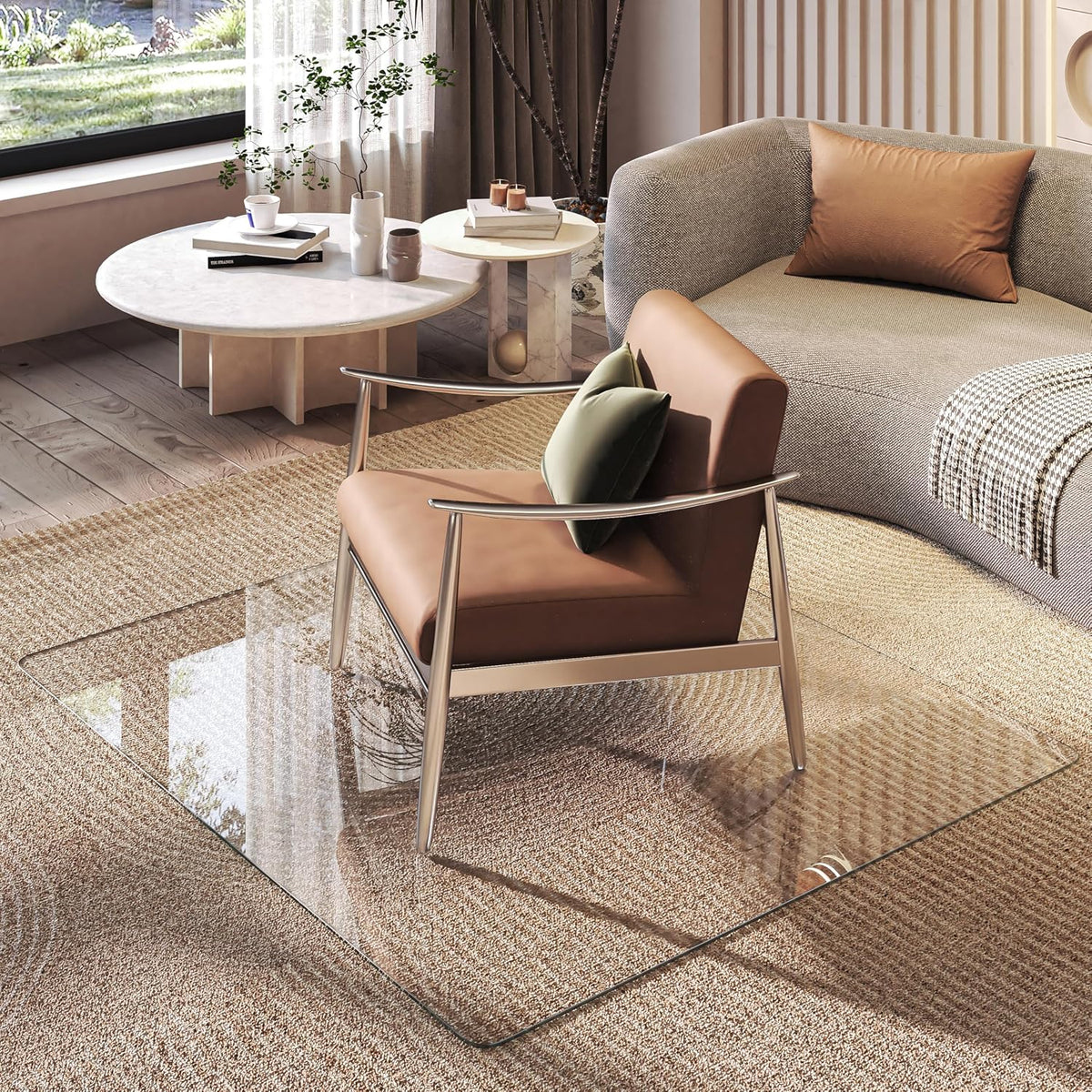 Tempered Glass Office Chair Mat, 50" x 44" Transparent Chair Mat, Heavy Duty 1,000lb, Round Corner Polished Edge, Glides Smoothly, Easy Clean, Protector Mats for Home Hardwood Floors Carpet