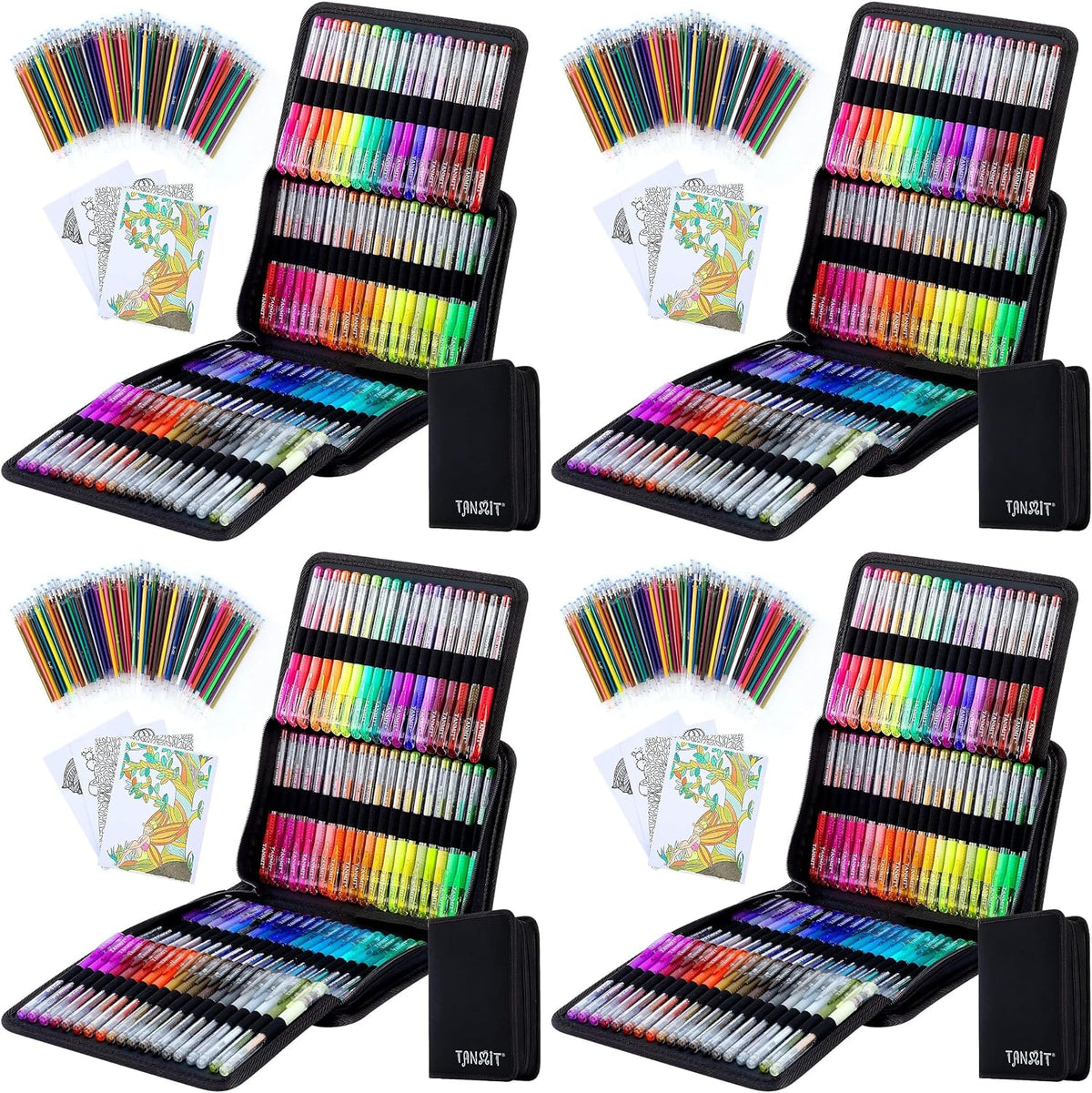 TANMIT Glitter Gel Pens, 640 Pack Glitter Pen with Case for Adults Coloring Books, Artist Colored Gel Markers with 40% More Ink for Drawing Scraobooking Writing Doodling