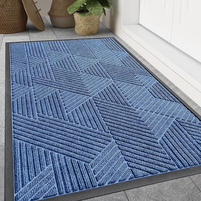 Smiry Front Door Mat Outside Entrance, Heavy Duty Sturdy Natural Rubber Doormat