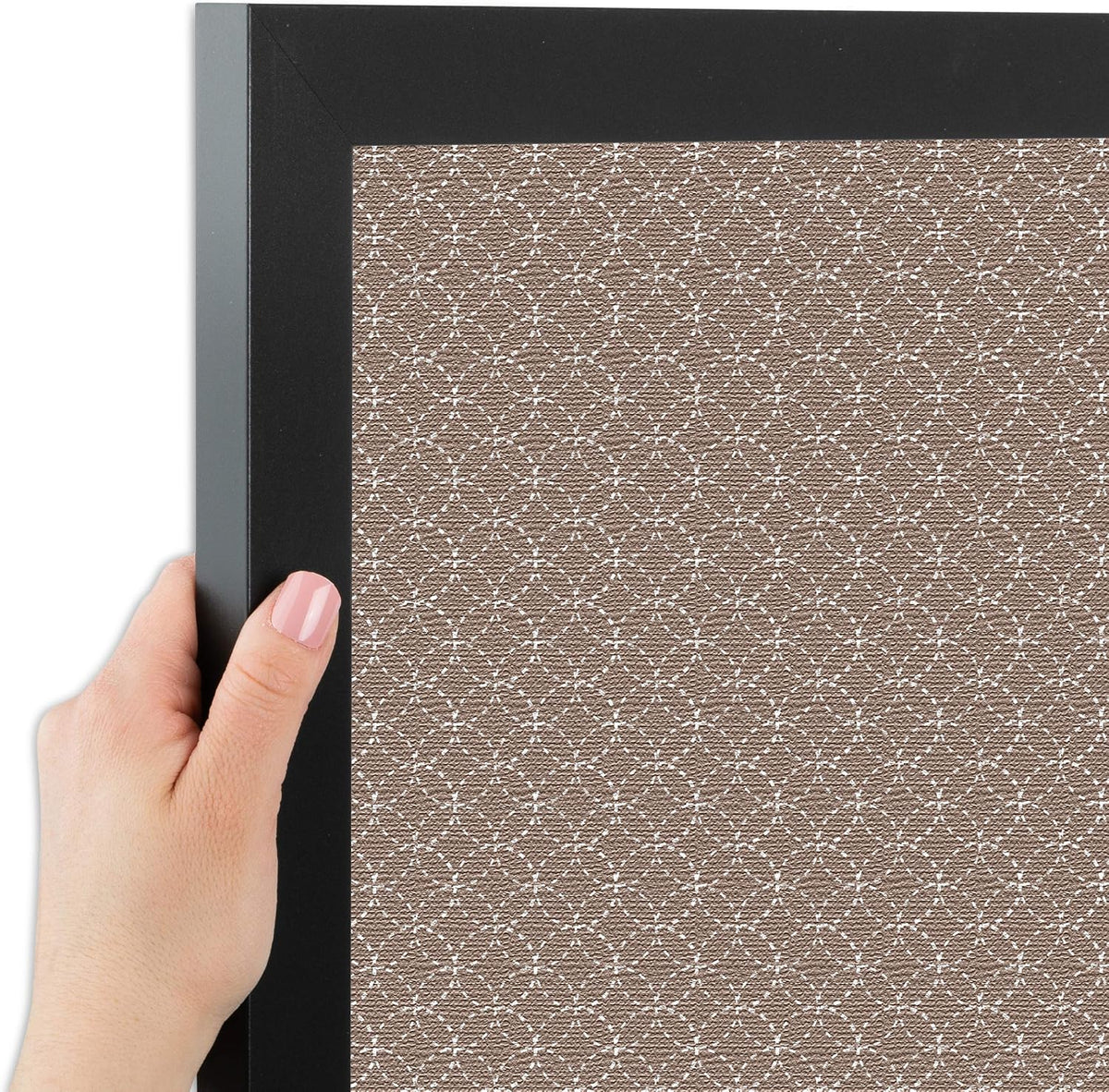 PinPix 24x16 Inch Cork Bulletin Board. This Decorative Framed Pin Board Comes with Brown Circles Design and a Satin Black Frame. Ideal for Home Office Decor or Message Board (PinPix-492)