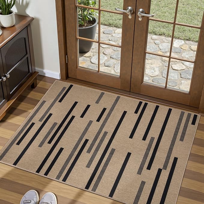 Tangsoo Stripe Easy Jute Rug, Ultra Thin 2x3 Outdoor Rug