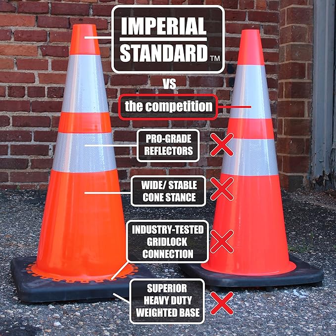 Traffic Cones - Safety Cones - 18" Orange Cones with 2 Reflective Collars - Construction Cones - Road Cones - Parking Cones - Street Cone (4 pack)