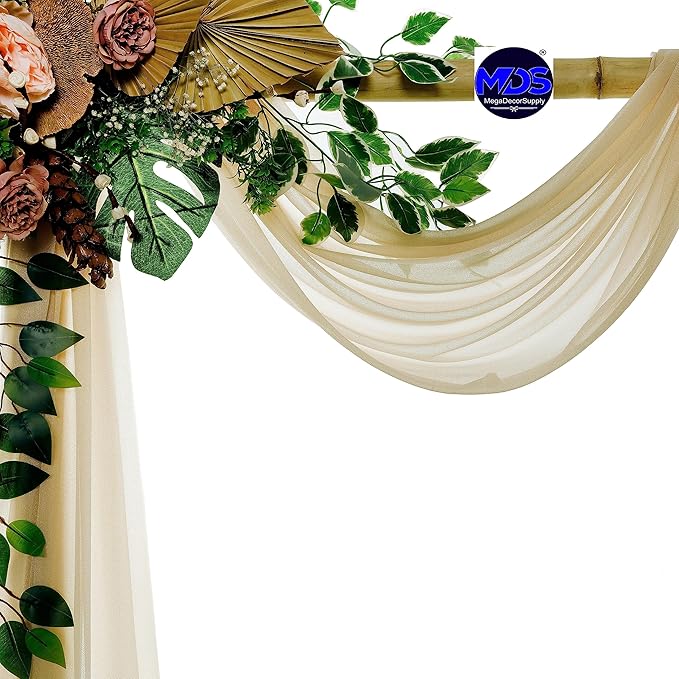 MDS Halloween Chiffon Draping Fabric - 2 Panel, 30" Wide x 40ft Long - Sheer Spooky Arbor & Canopy Drapery for Haunted House Backdrops, Party Ceilings, DIY Costumes & Themed Events - Champagne Gold (Pack of 2)