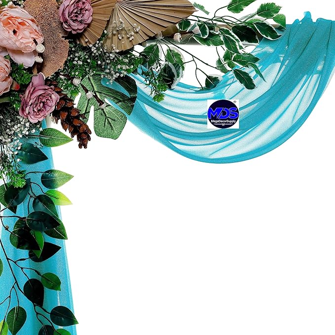 MDS Halloween Chiffon Draping Fabric - 2 Panel, 30" Wide x 30ft Long - Sheer Spooky Arbor & Canopy Drapery for Haunted House Backdrops, Party Ceilings, DIY Costumes & Themed Events - Peacock Blue (Pack of 2)