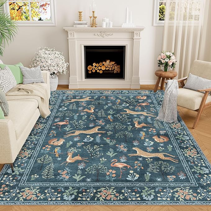 DUKINO 5x7 Rug, Washable Animal Living Room Rug