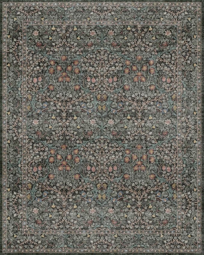 Washable Dark Green 10x12 Rug for Living Room