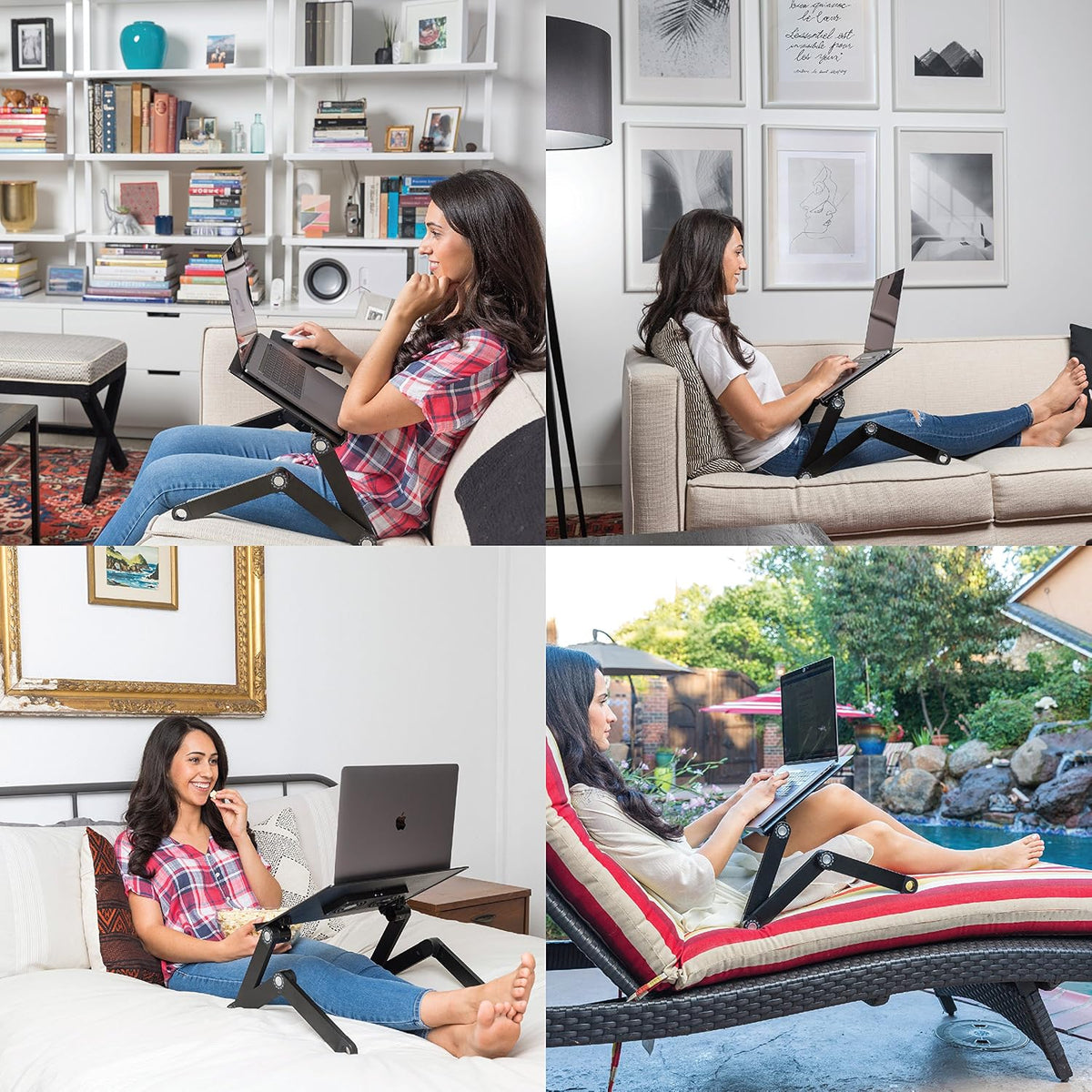 Adjustable Laptop Stand - Use It as a Foldable Standing Desk at The Office, Portable Computer Holder for Writing, Cozy Desk in Bed or on The Sofa - Laptop Table with Cooling Fans - Great as a Gift