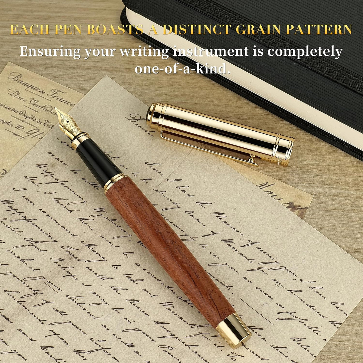 BEILUNER 316 Fountain Pen,Stunning Luxury,24K Gilded Nib(Medium)-Rosewood