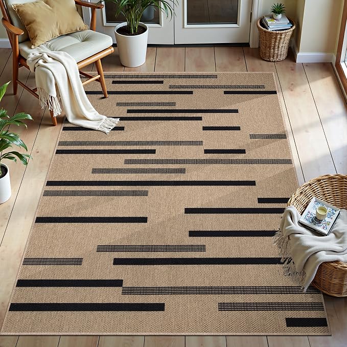 Tangsoo Stripe Easy Jute Rug, Ultra Thin 3x5 Washable Area Rug
