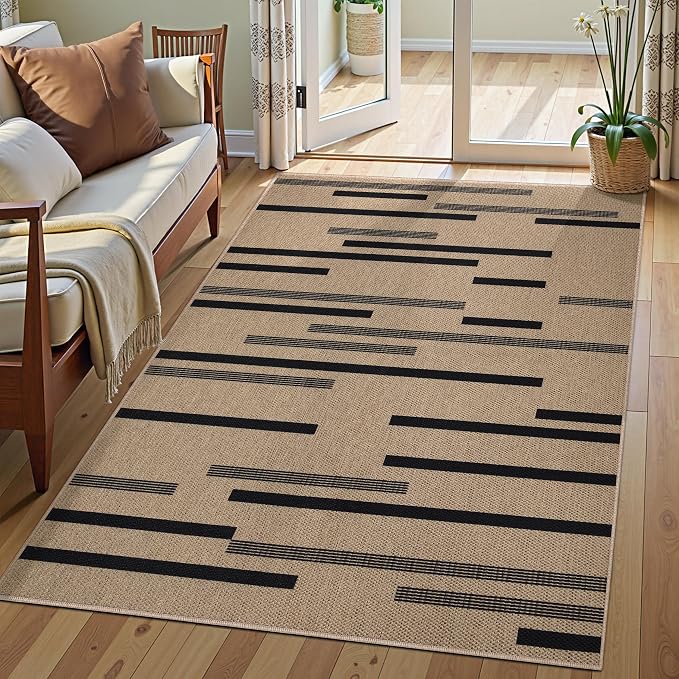 Tangsoo Stripe Easy Jute Rug, Ultra Thin 3x5 Washable Area Rug