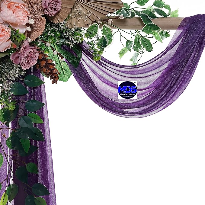 MDS Halloween Chiffon Draping Fabric - 2 Panel, 30" Wide x 100ft Long - Sheer Spooky Arbor & Canopy Drapery for Haunted House Backdrops, Party Ceilings, DIY Costumes & Themed Events - Cadbury Purple (Pack of 2)
