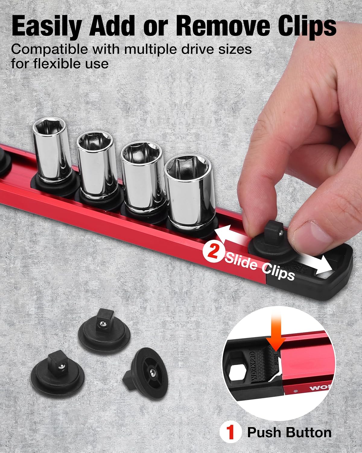 WORKPRO 6-Piece Magnetic Socket & Screwdriver Organizer, Quick-Release Rail