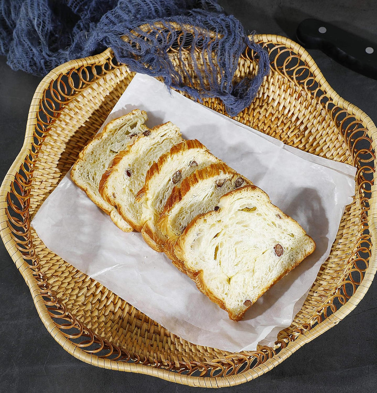 Rattan Fruit Basket for Serving Woven Bread Tray for Cake Kitchen Counter Table Natural (11.8inch D x 3.5inch H) (Pack of 2)